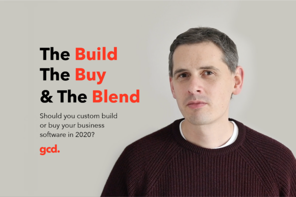 Cover Image with Andrew Cuthbert and the Title to the left, The Build, The Buy & The Blend