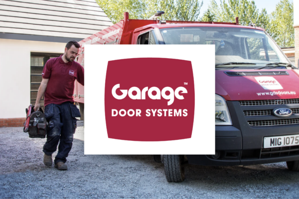 Garage Door Systems team member and a van with logo overlaid