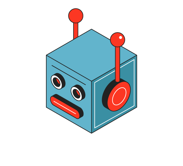 colourful isometric illustration of a robot head