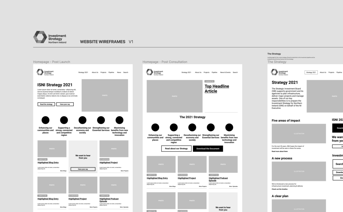 wireframes showing the ISNI website