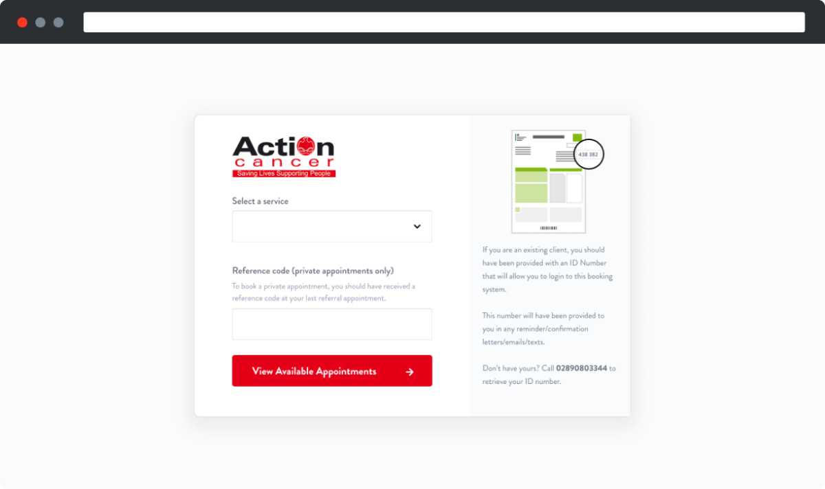 screenshot of the action cancer platform