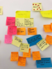sticky notes on whiteboard showing ideas from product discovery workshop
