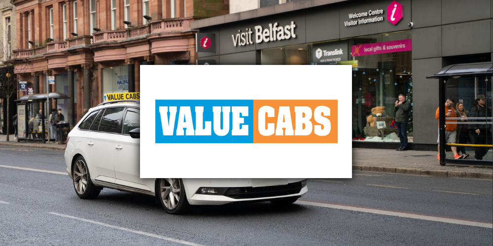 Value Cabs logo with image of a taxi in the background